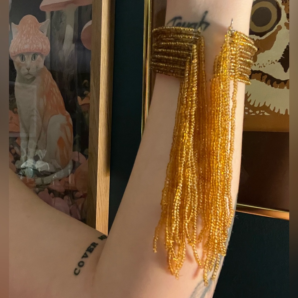 vintage Y2K Style Beaded Fringe Cuff Bracelet - Picture 3 of 3